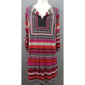 Laundry Shelli Segal‎ JerseyBell 3/4 Sleeve Shift Dress Sz L Colorful Lined Cool
